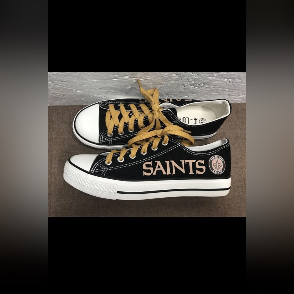 E-LOV New Orleans Saints Women's Sneakers Black Gold Size 8-8.5/EU 39 Excellent